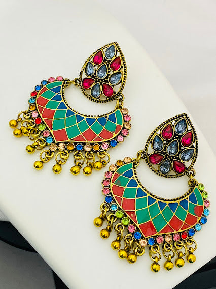 Beautiful Multi Color Chaandbali Style Earrings With Pearl
