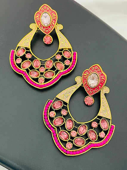 Beautiful Pink Stone Designer Gold Plated Hangings