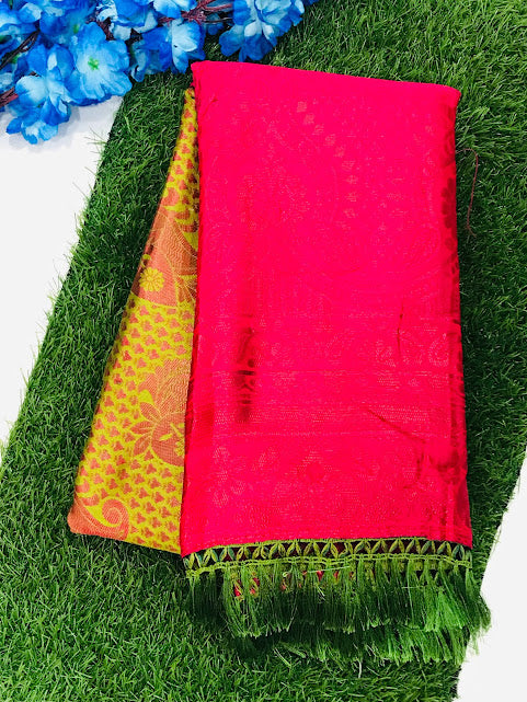 Leaf Design Contrast Rich Pallu And Art Silk Saree In Tempe