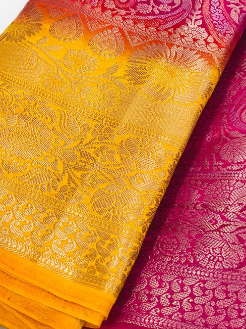 Banarasi Soft Silk Saree With Contrast Yellow Border Near Me