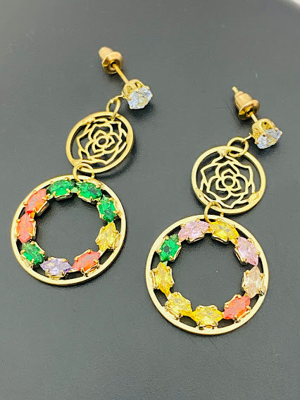Beautiful Circle With Multi Stone Designer Earrings