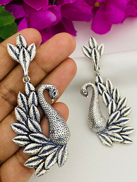 Pretty Oxidized Peacock Designer Earrings