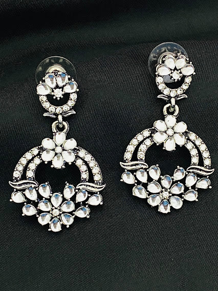 Attractive Oxidized White designer Stoned Earrings