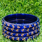 Alluring Blue Color Stoned Design Glass Bangles For Women