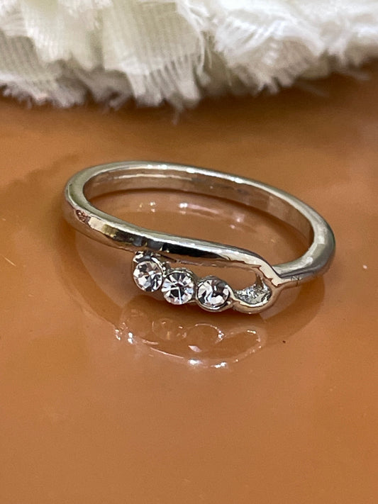 Silver Colored Stone Work Ring For Women