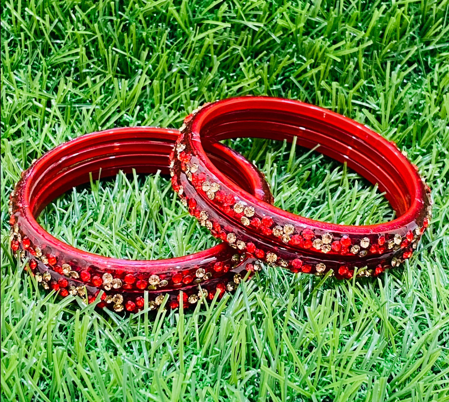 Red Color Stoned Design Glass Bangles Near Me