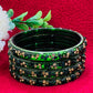 Stunning Green Color Stoned Design Glass Bangles For Women