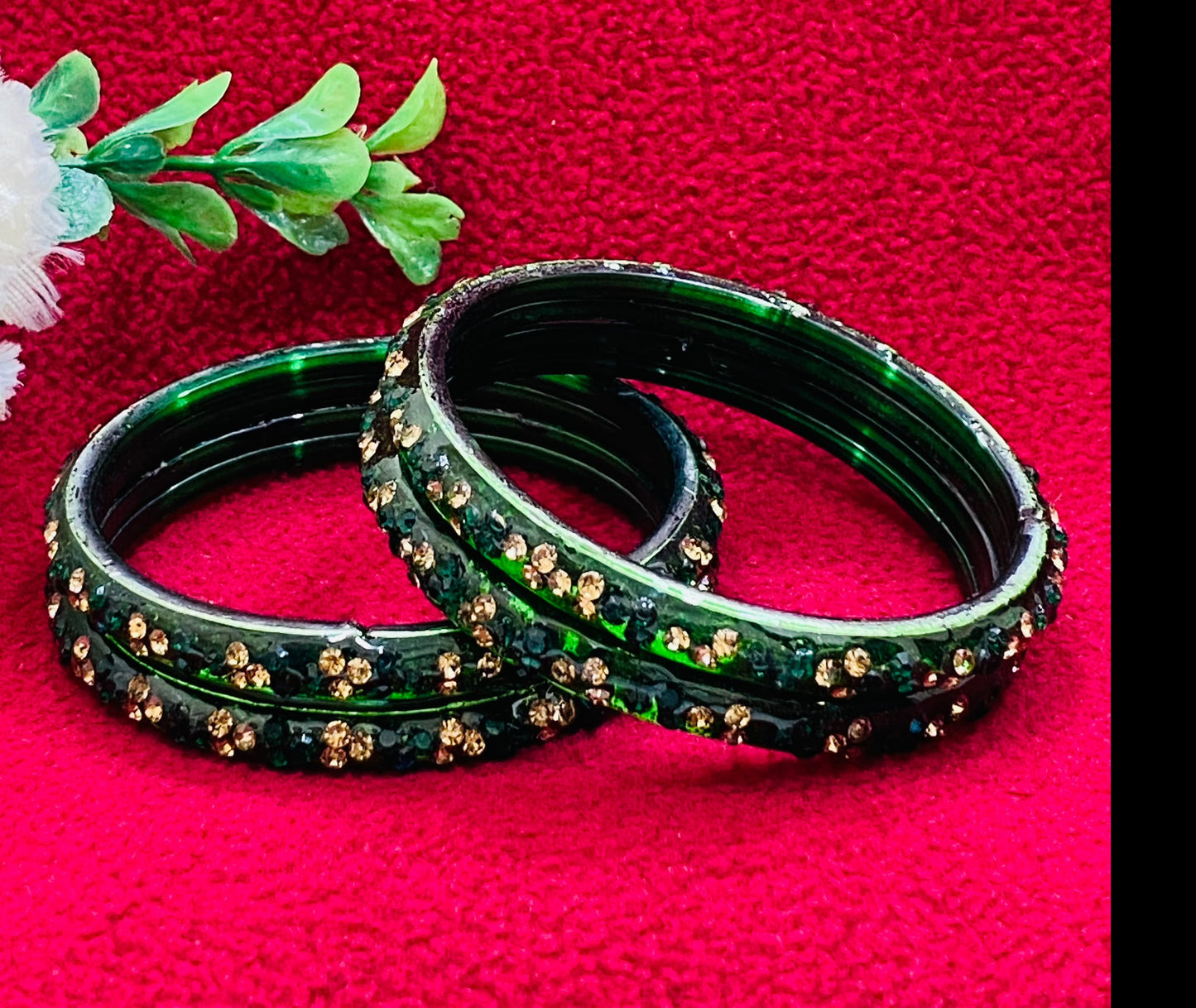 Green Color Stoned Design Glass Bangles Near Me