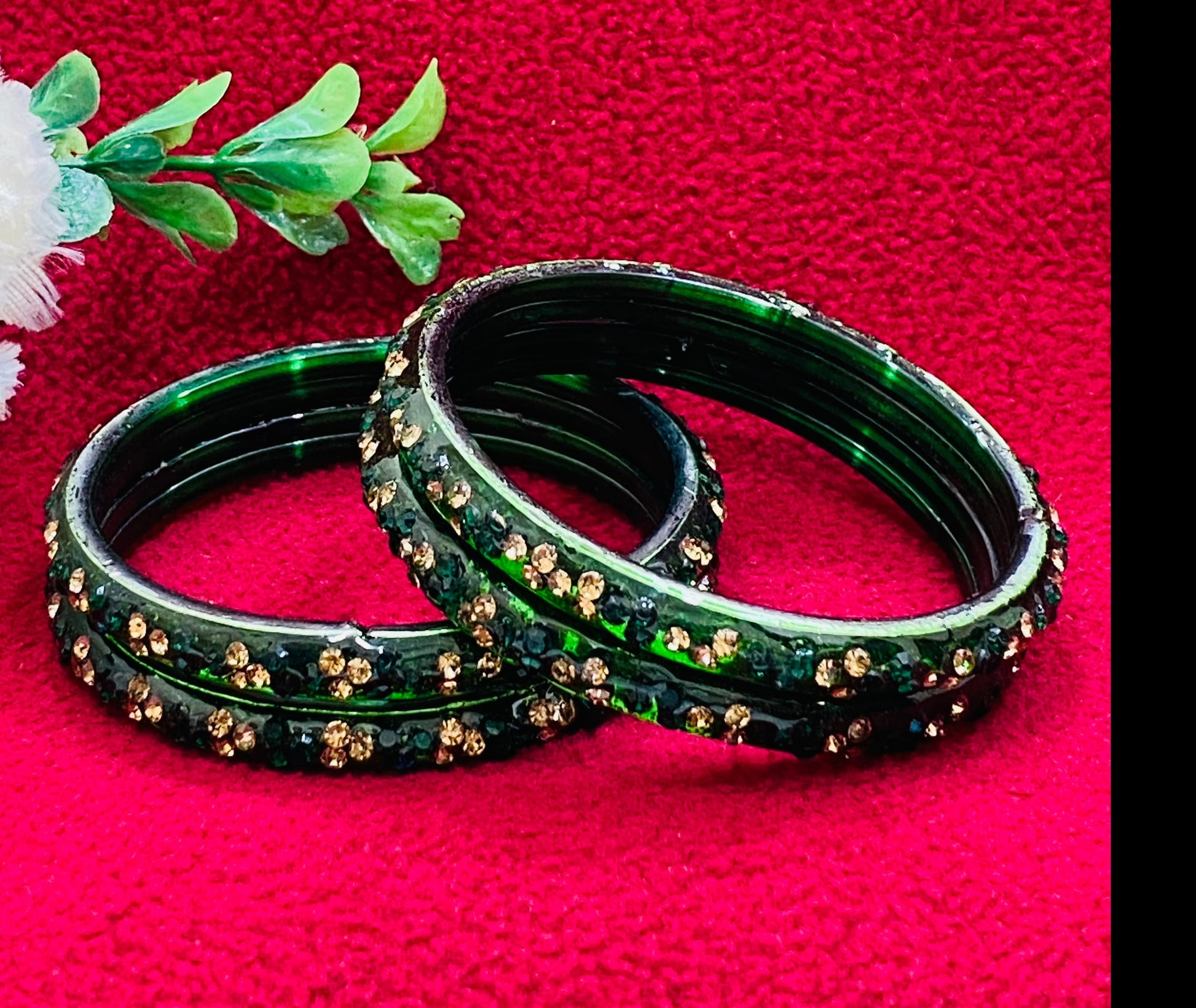 Green Color Stoned Design Glass Bangles Near Me