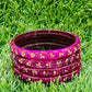 Elegant Rani Pink Color Stoned Design Glass Bangles For Women