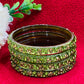 Elegant Light Green Color Stoned Design Glass Bangles For Women