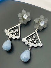 Attractive Triangle Gray Earrings with White Pearl Stones