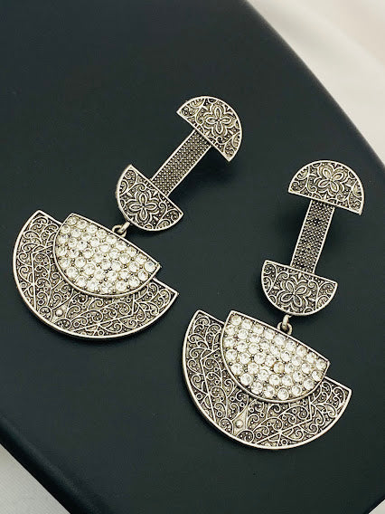 Charming Oxidized Trendy Semi Circle Designer Earrings