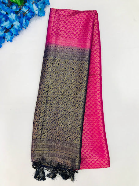 Appealing Pink Color Soft Silk Saree And Contrast Pallu With Fancy Tassels