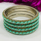 Pleasing Pista Green Color Metal Bangles With White Stone For Women