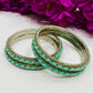 Pleasing Pista Green Color Bangles With White Stone In Mesa