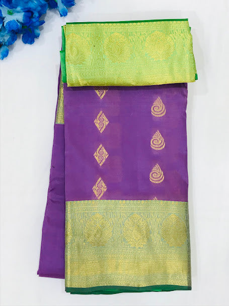 Exquisite light Purple Color Pure Kanchi Silk Saree With Gold Zari Work For Women