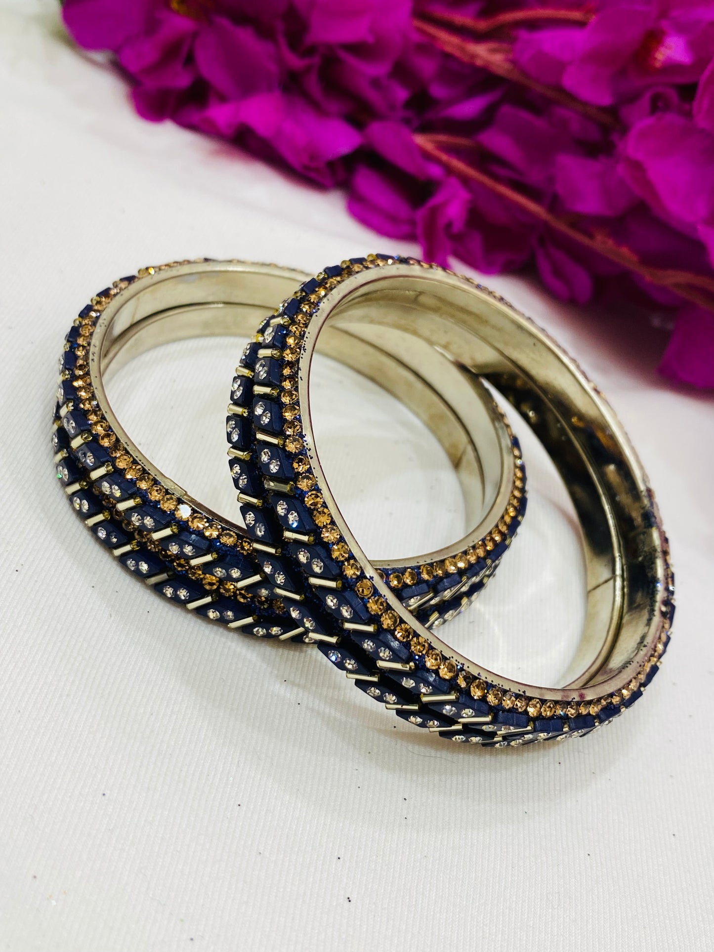 Delightful Blue Color Metal Bangles With White Stone Near Me