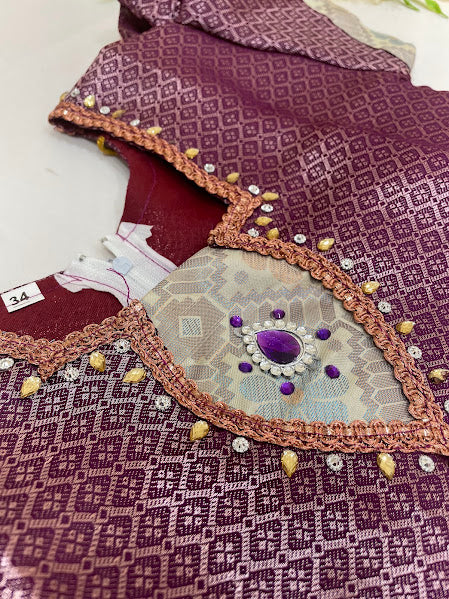 Purple And Cream Color Langa Set With Zari Work In Suncity