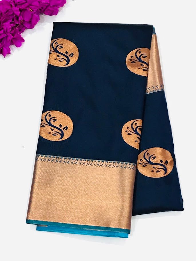 Attractive Blue Color Soft Silk Saree Designer Border With Blouse For Women