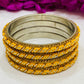 Lovely Yellow Color Designed Metal Bangles With White Stone For Women