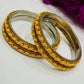 Yellow Color Designed Metal Bangles With White Stone In USA