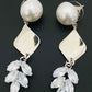 Trendy Leaf Design With White Pearl Earrings