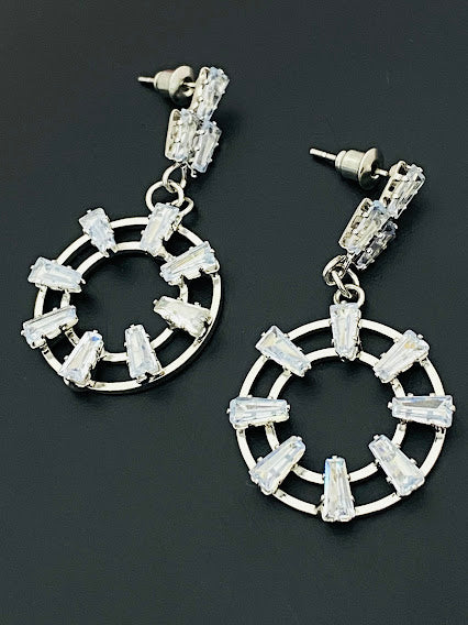 Gorgeous AD White Double Circle Stone Earrings