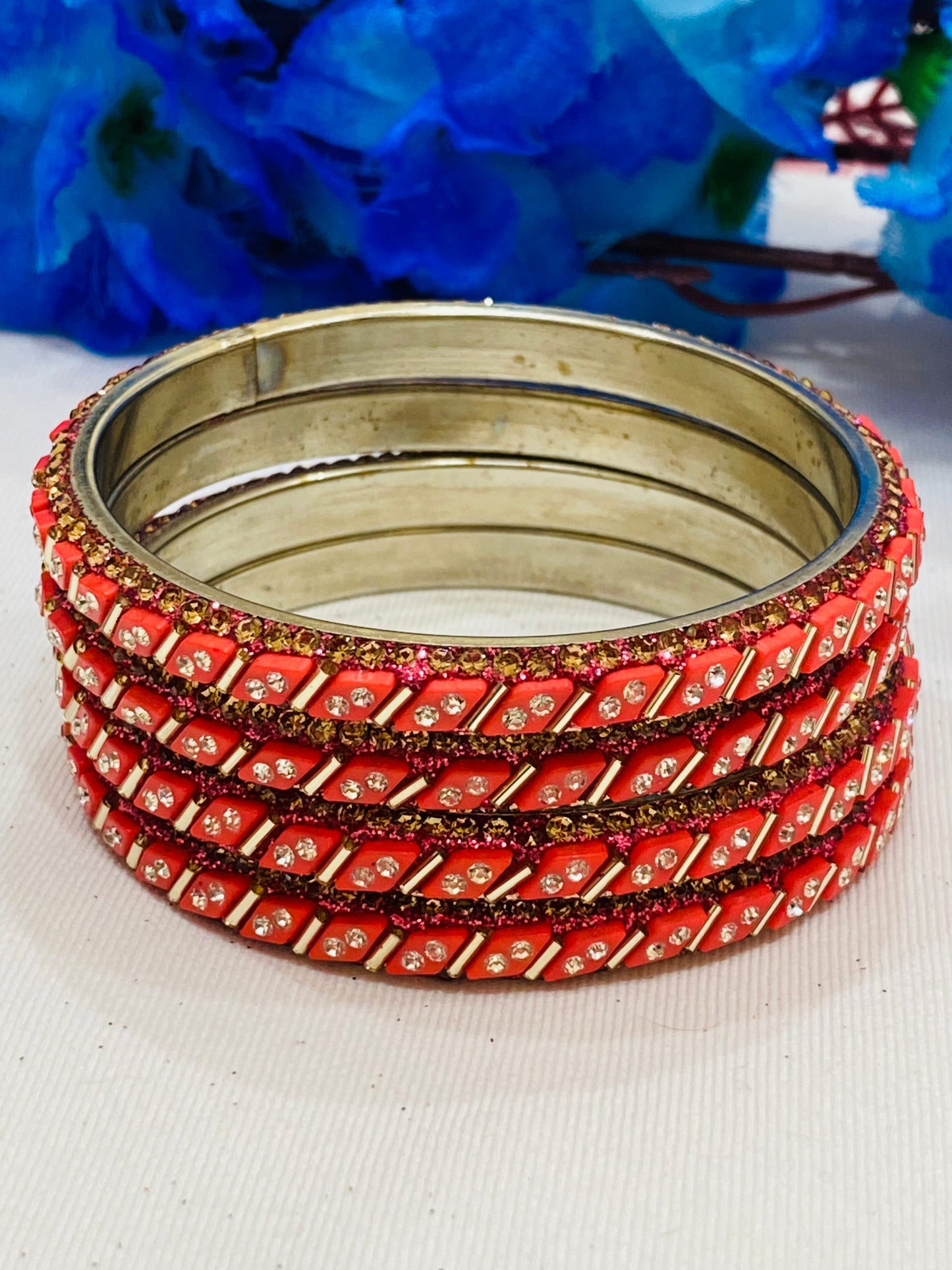 Exquisite Pink Color Metal Bangles With Shine White Stone Near Me