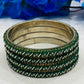 Fanciable Green Color Metal Bangles With Glint White Stone For Women