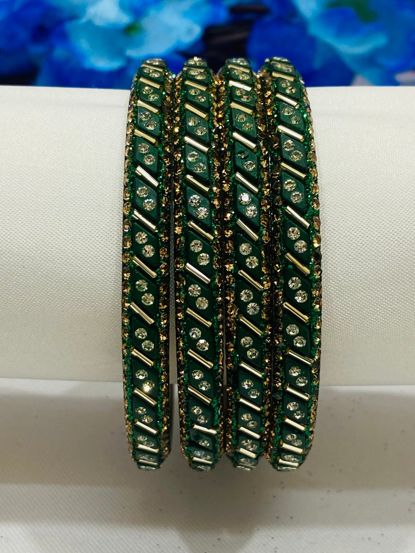 Fanciable Green Color Metal Bangles With Glint White Stone In Phoenix