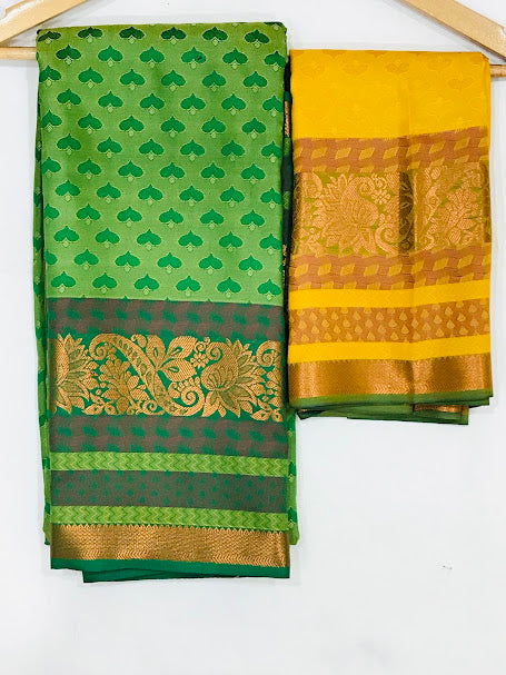 Green Color Self Pattern And Zari Work With Kanchi Soft Silk Saree In USA