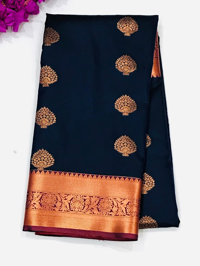 Beautiful Blue Color Soft Silk Saree With Rich Golden Bordered For Women