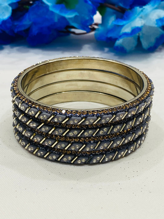 Charming Gray Color Metal Bangles With Stone Work For Women