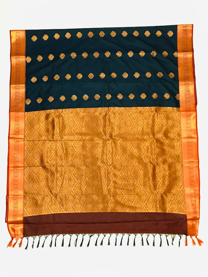 Golden Bordered Saree In Happy Tock