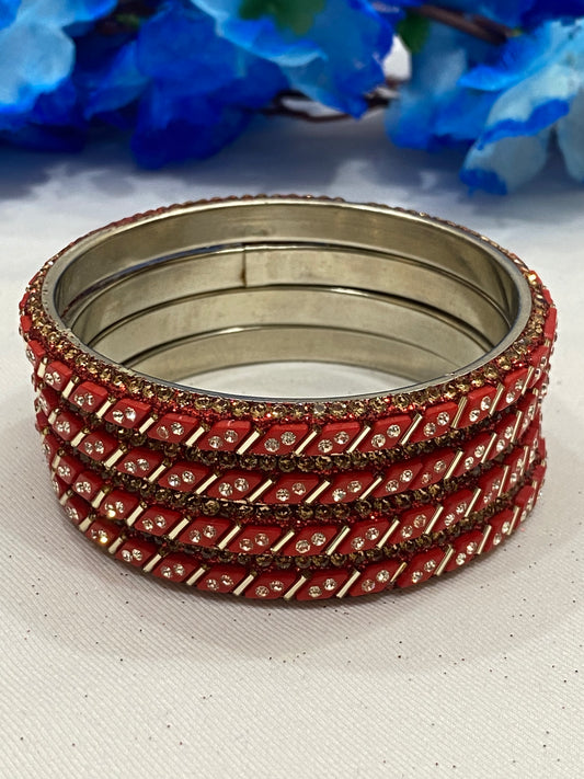 Gorgeous Maroon Color Metal Bangles With Sparkle White Stone For Women