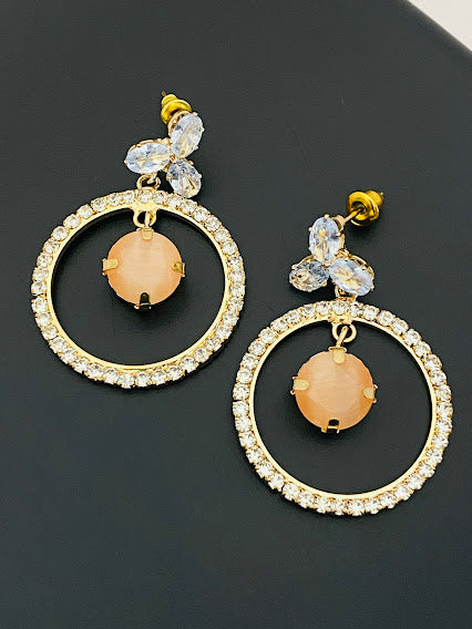 Gorgeous Circle Design Gold Plated With Orange Stoned Earrings
