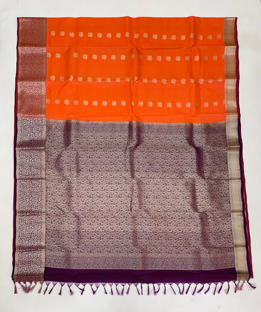 Orange Color Pure Kanchi Silk Saree - SILKMARK CERTIFIED In Yuma