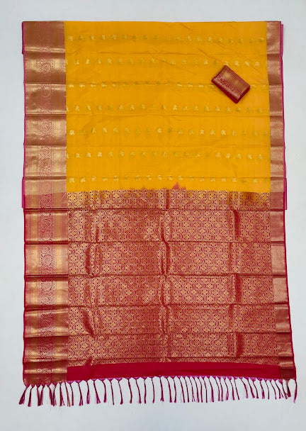 Pure Kanchi Silk With Bottle Pink Color paisley Motifs Border And Gold Zari Work Saree In Mesa