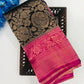 Stunning Black Colored Soft Silk Saree With Pink Color Rich Pallu