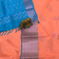Charming Peach With Blue Color Pure Kanchi Silk Saree In Tempe