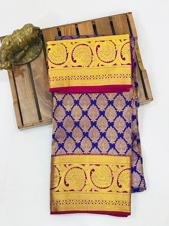 Violet Color Pure Kanchi Silk Gold Zari Work In Near Me