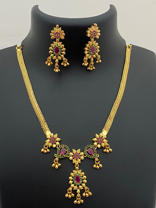 Gorgeous Gold Plated Multi Color Necklace Sets With Earrings
