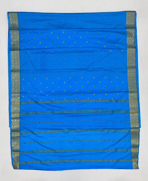 Blue Color Mysore Silk Saree With Zari Work In Mesa
