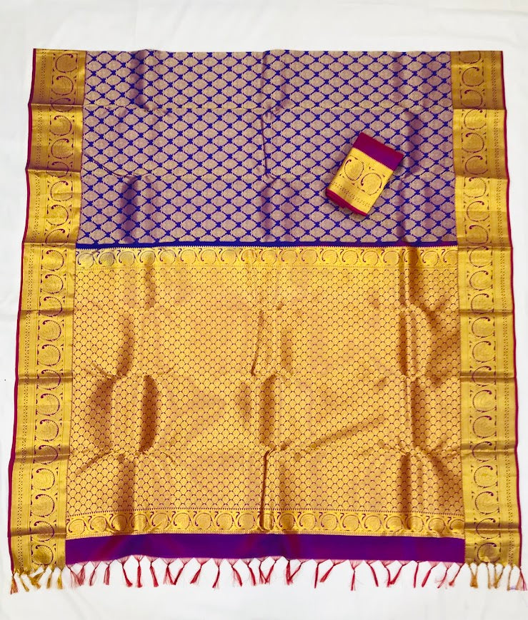 Violet Color Pure Kanchi Silk Gold Zari Work Saree In Chandler