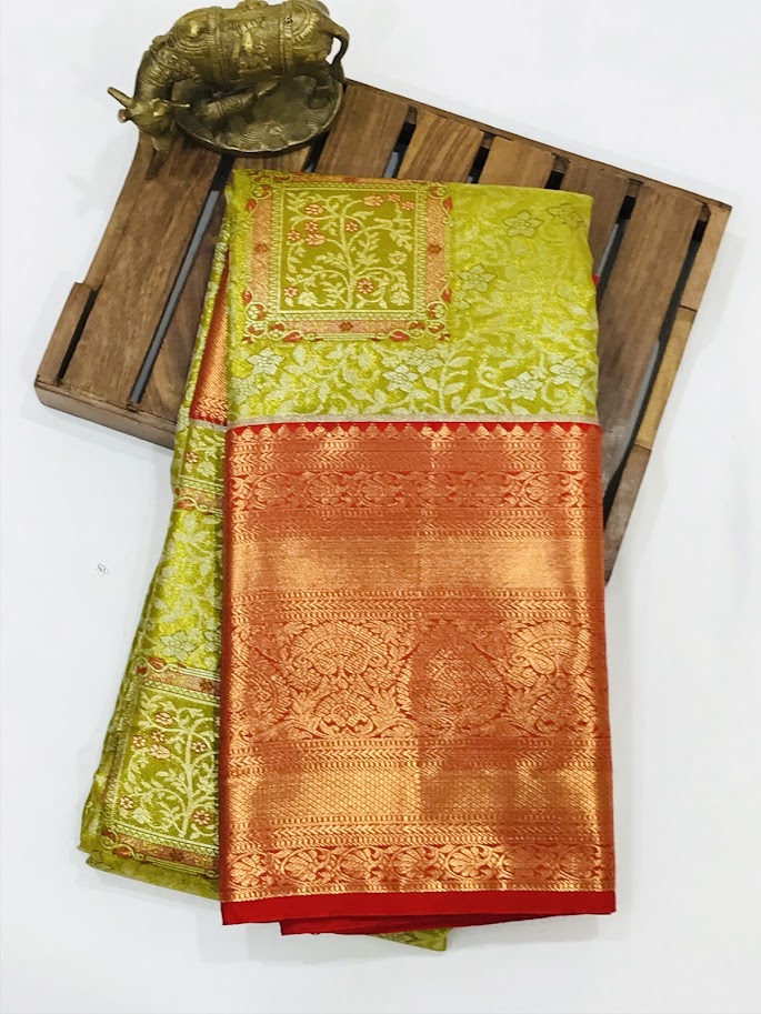 Green Colored Floral Designed Art Silk Saree Near Me