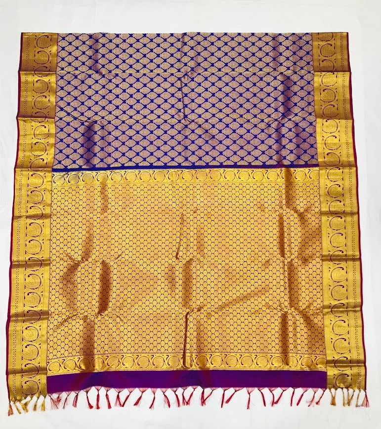 Beautiful Violet Color Pure Kanchi Silk Gold Zari Work Saree In Yuma