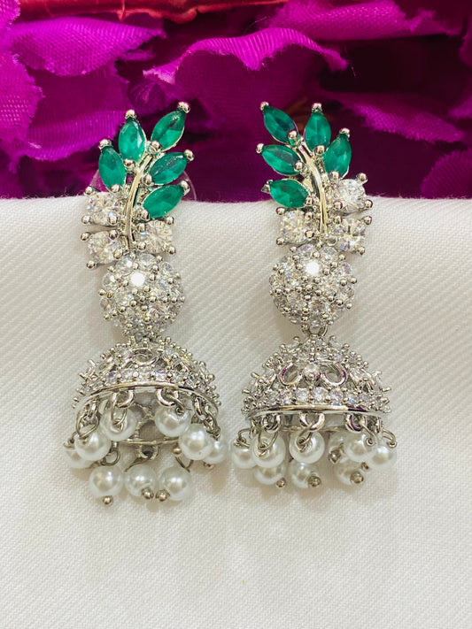 Alluring Green Colored Oxidized Jhumka Earrings For Women