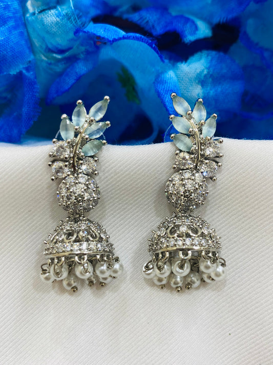 Attractive Grey Colored American Diamond Earrings For Women