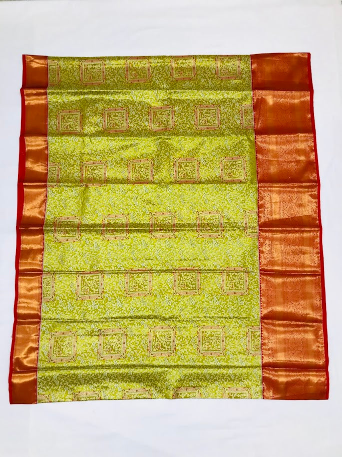 Square Shape Designed Green Color Saree In Buckeye